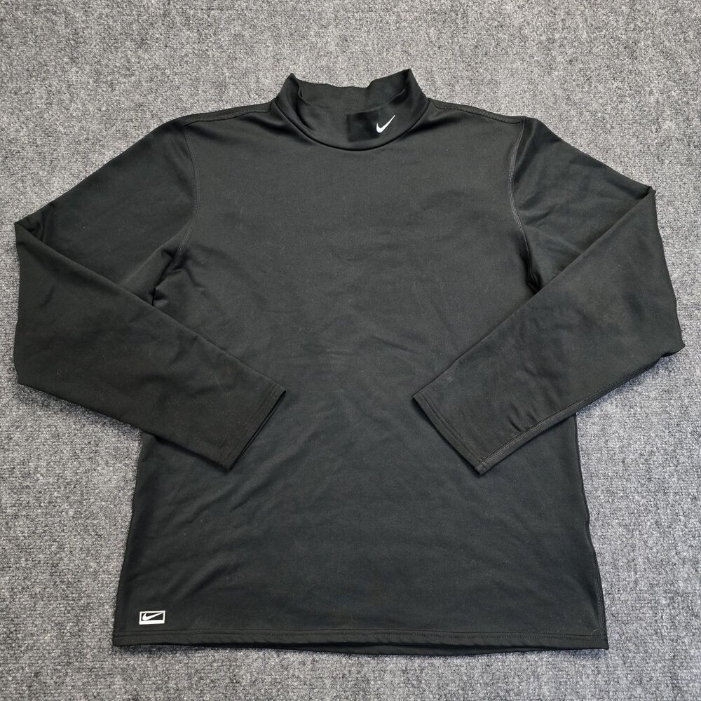 Nike Performance Y2K Mock Neck Swoosh Embroidered Long Sleeve Shirt Fleece Lined